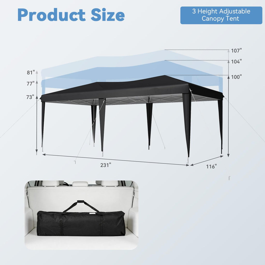10x20 Pop Up Canopy Tent with Sidewalls, One-Push Instant Setup Waterproof Outdoor Canopy, 3 Adjustable Height