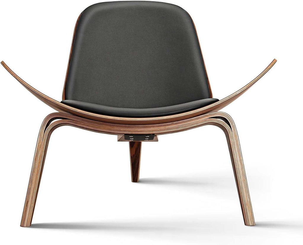 Mid Century Modern Shell Lounge Chair in Palisander & PU Leather
