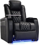 Home Theater Seating Top Grain Nappa Leather Recliner Chair Dual Power Movie Gaming Sofa Electric Headrest with Tray