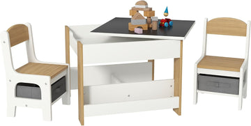 3 Piece Kids Table and Chair Set 4 in 1 Toddler Activity Table Natural