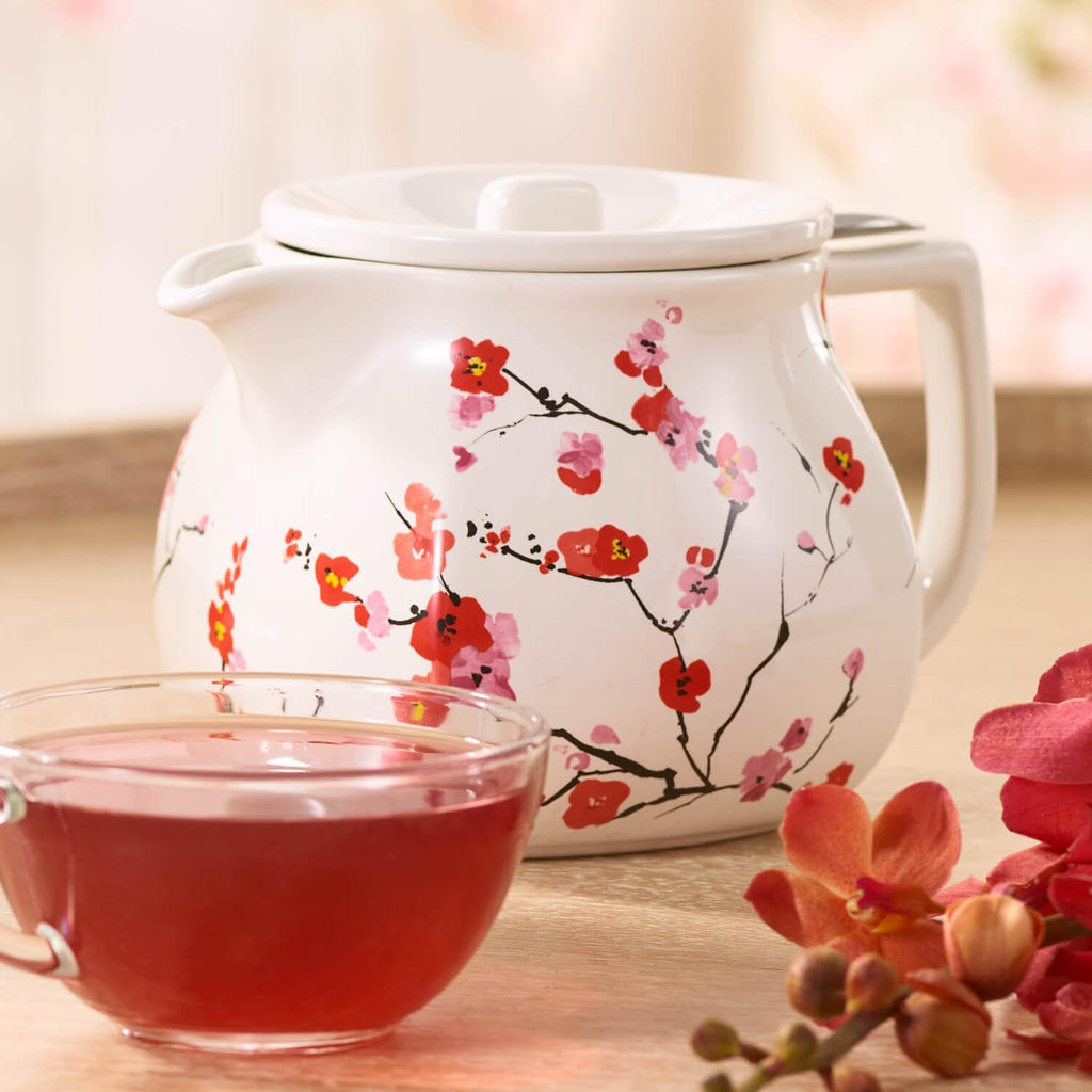 Ceramic Teapot with Infuser, Sakura Cherry Blossom, 24 oz | Floral Patterned Ceramic Teapot & Lid - Stainless Steel