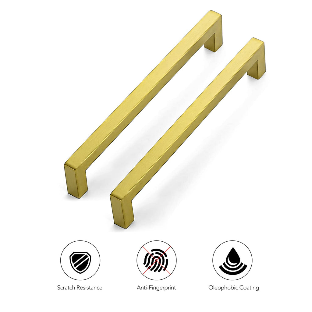 Brushed Brass Kitchen Square Cabinet Handles 7-1/2 Inch 15 Pack