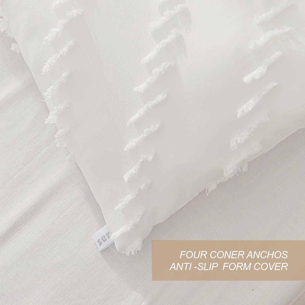 King Comforter Set White Tufted Jacquard Boho Soft Shabby Chic Reversible Down Alternative Microfiber Bedding - All