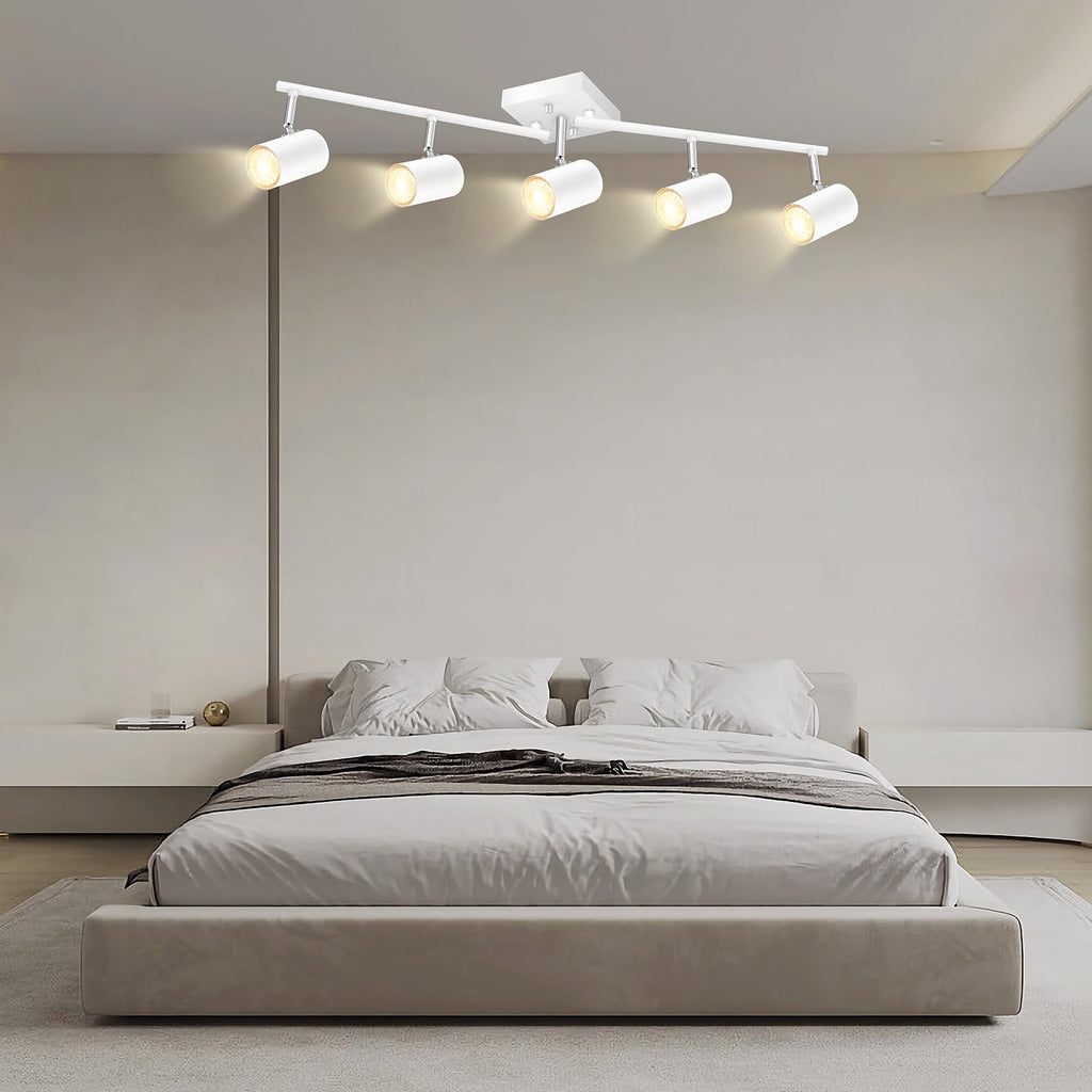 Track Lighting Fixtures Ceiling, 5 Light White Track Light with Rotatable Light Heads, Modern Track Lighting Fixtures