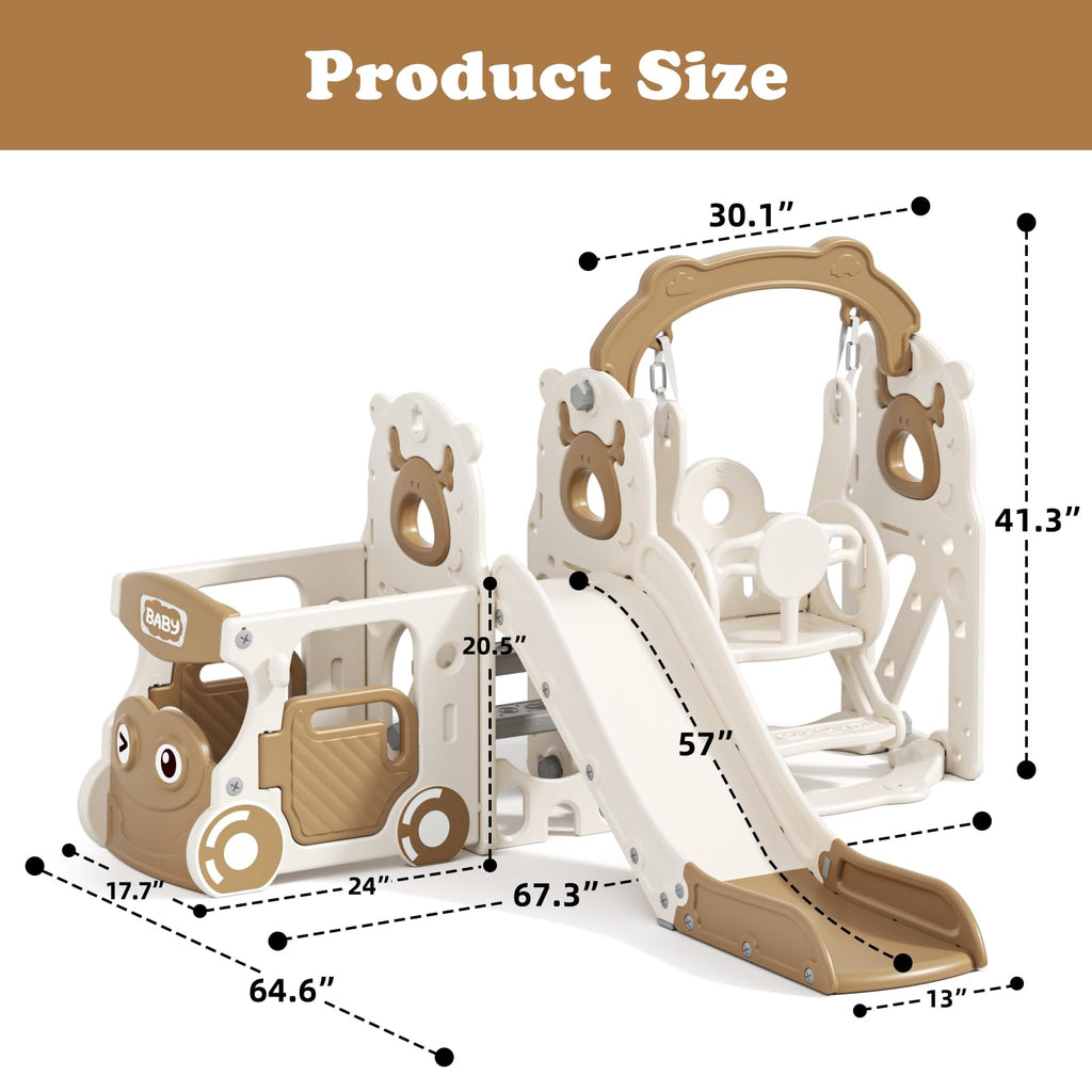 Toddler Slide and Swing Set for Toddlers Age 1-3, Coffee
