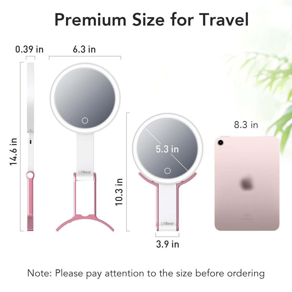 Travel Makeup Mirror with Lights, Rechargeable Double-Sided 10X/1X Magnifying Mirror, Portable Lighted Beauty Mirror
