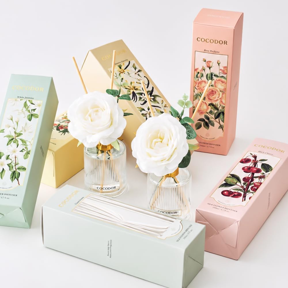 Silk Flower Reed Diffuser Set, Clean Linen, 6.7 oz, Home Décor