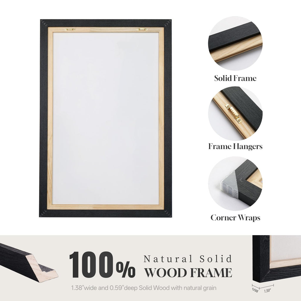 Framed Neutral 3 Piece Minimalist Canvas Wall Art Master Bedroom, 12x16 In