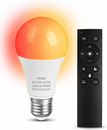 670nm Red Light Bulb for sleep, Amber Light Bulbs with Remote Control, Circadian Sleep Light Bulb, Blue Light