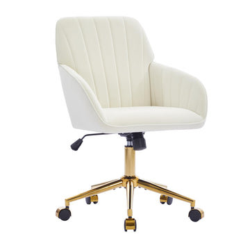 Velvet Office Desk Chair with Wheels and Gold Base, Modern Height Adjustable 360 Degree Swivel Upholstered Vanity