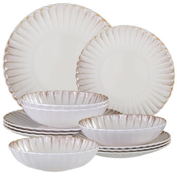 Fall Harvest Melamine Dinnerware Sets Scallop Cream Off-White12 piece for