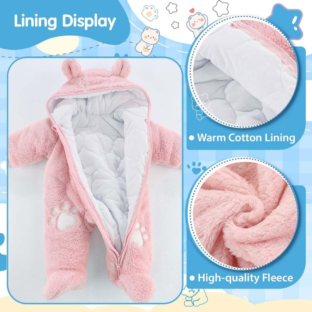Baby Snowsuit Bear Outfit Footie Romper Winter Thick Fleece Jumpsuit Infant Coat for Girls Boys