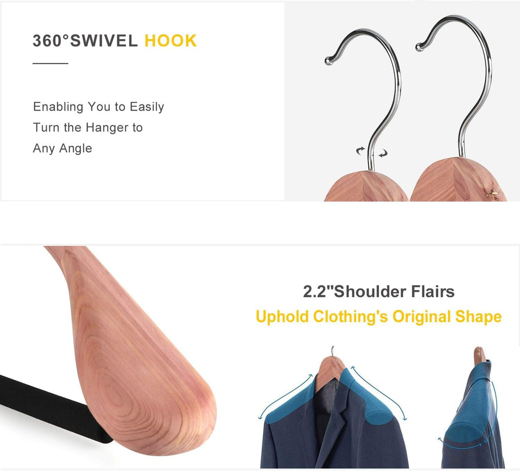 Unfinished American Red Cedar Wood Coat Suit Hangers, Luxury Wooden Jacket Clothes Hangers, Wide Shoulder with Black