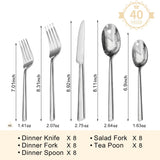 Silverware Set, 40-Piece Forged Flatware Cutlery Set Premium Stainless Steel, Service for 8