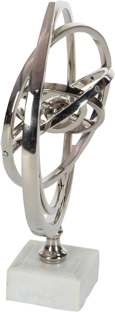 Aluminum Armillary Globe with Marble Base, 10" x 7" x 13", Silver