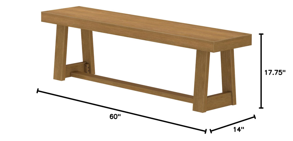 Classic Dining Bench, 60 Inch, Pecan Wirebrush