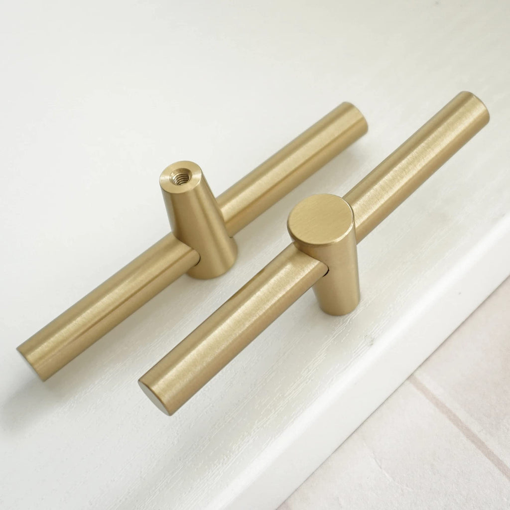 4 Pack Brushed Brass Cabinet Knobs Gold T Bar Drawer Pulls Handles