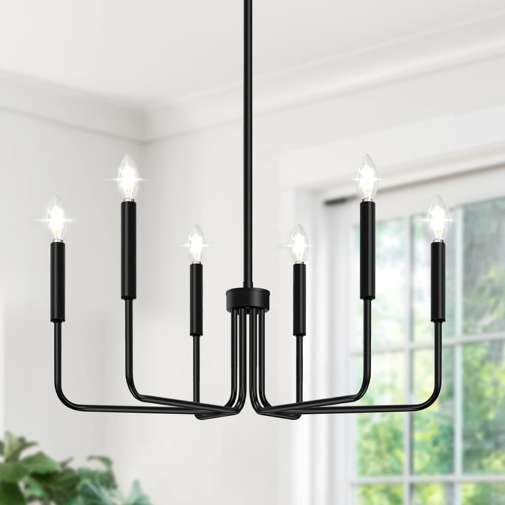 Black Chandelier, 6-Light Farmhouse Chandelier for Dining Room Lighting Fixtures Hanging