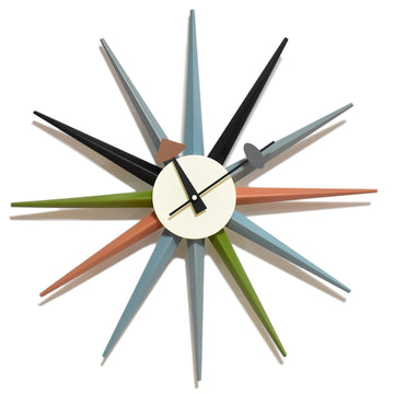 Large Sunburst Wall Clock 18 Inch, Mid Century Modern