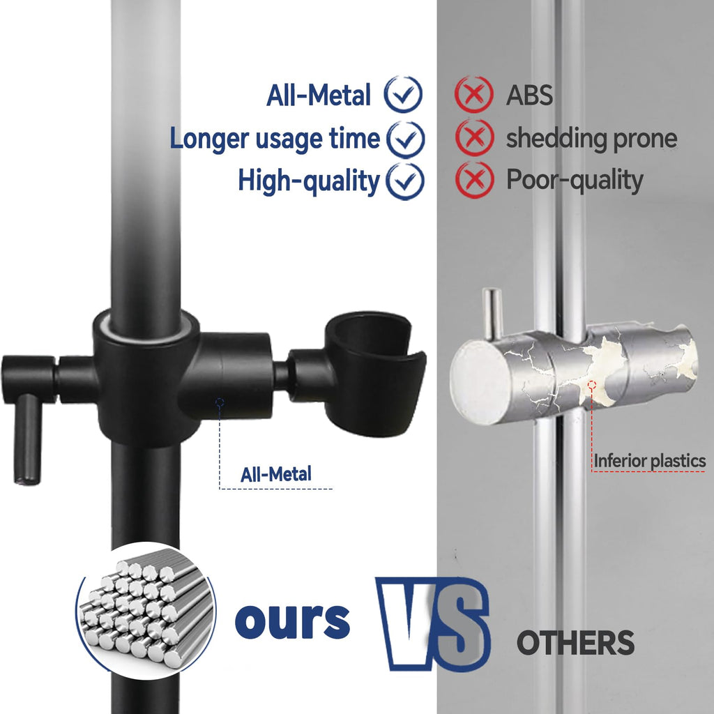 Shower Slide Bar Adjustable Handheld Shower Head Holder Wall Mount - 15inch All-Metal Shower Head Slide Bar