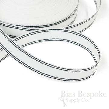 Stiff Petersham Non-Roll Waistbanding, White with Black Stripes, Sold By The Yard, Made in Poland