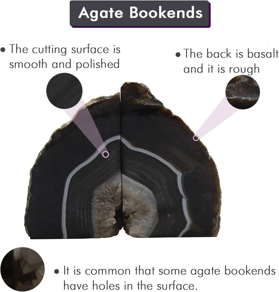 Agate Geode Bookends Silver Electroplated Small Bookends for Shelves, Non-Skid Bookend, Book Stopper for