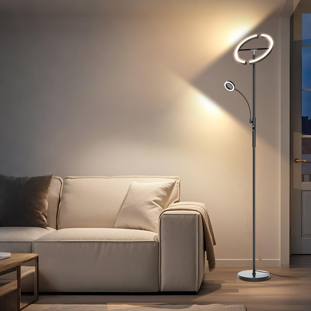 LED Floor Lamp - Modern Standing Lamp with Reading Light, Remote Touch Control Floor Light Dimmable Mother-Daughter