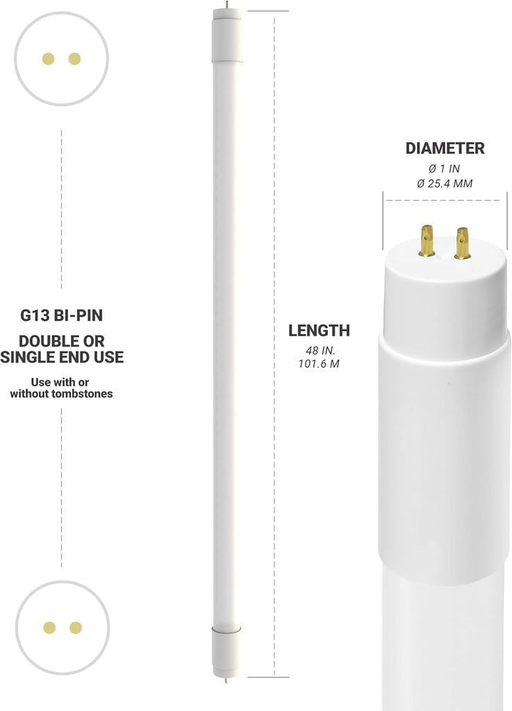 30 Pack T8 LED Bulbs 4 Foot Dimmable, 3500K, Single/Dual Ended, UL