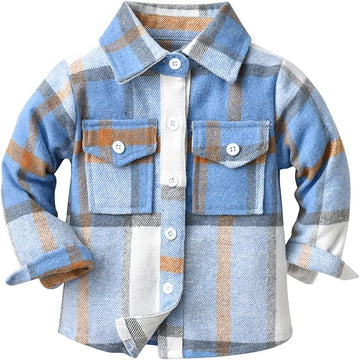 Toddler Kids Flannel Shirt Jacket Plaid Long Sleeve Lapel Button Down Shacket Baby Fall Christmas Coat for Boys Girls