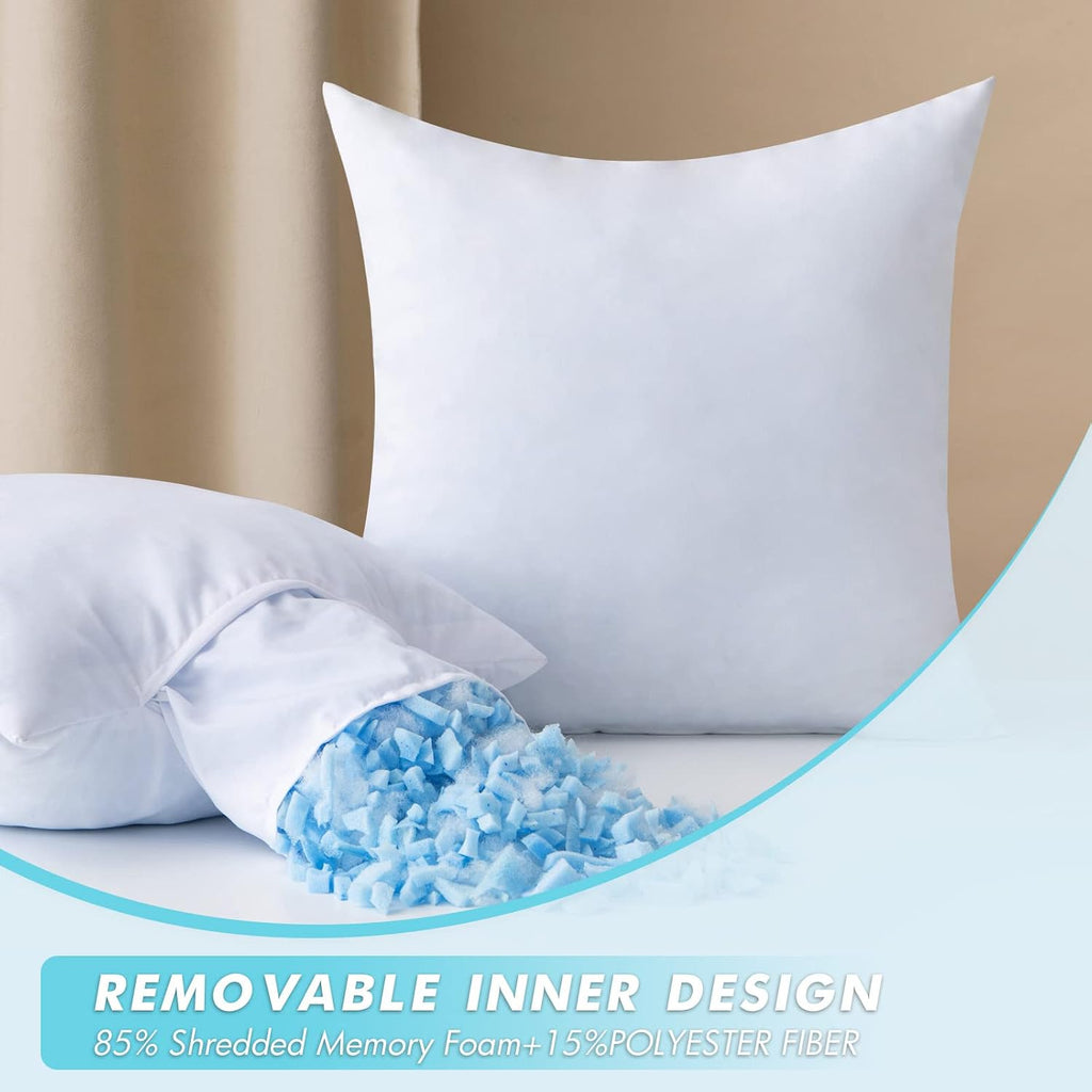 22x22 Pillow Inserts, Shredded Memory Foam Throw Pillows - Set of 2
