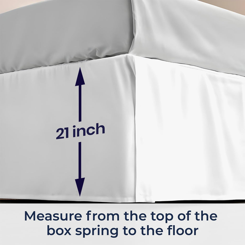 21 inch Drop Bed Skirt King Size - Platform Style with Secure Fit, Classic Tailored Look, Elegant Pleated Style Dust
