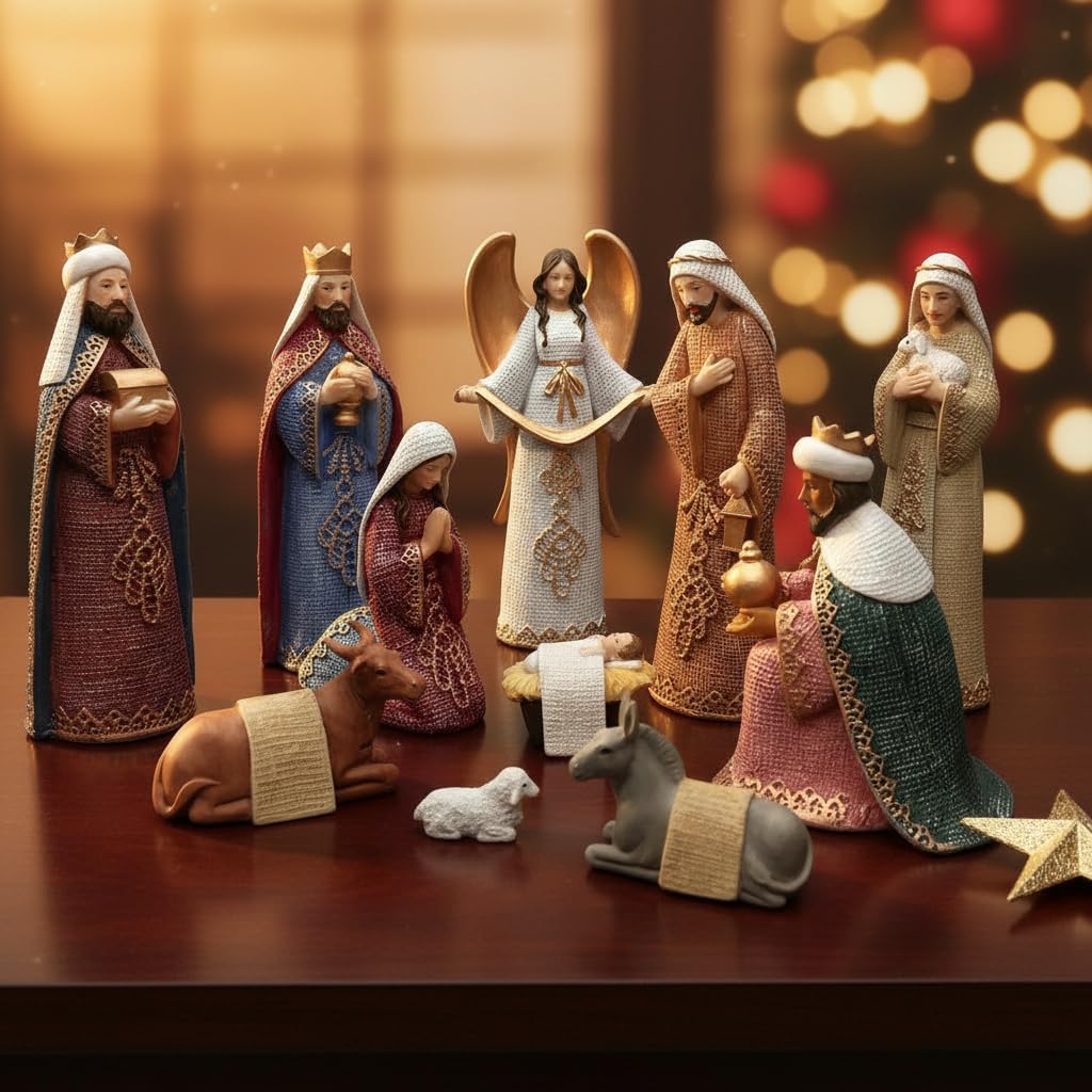 Nativity Scene Set, Traditional Christmas Figurines, Set of 11