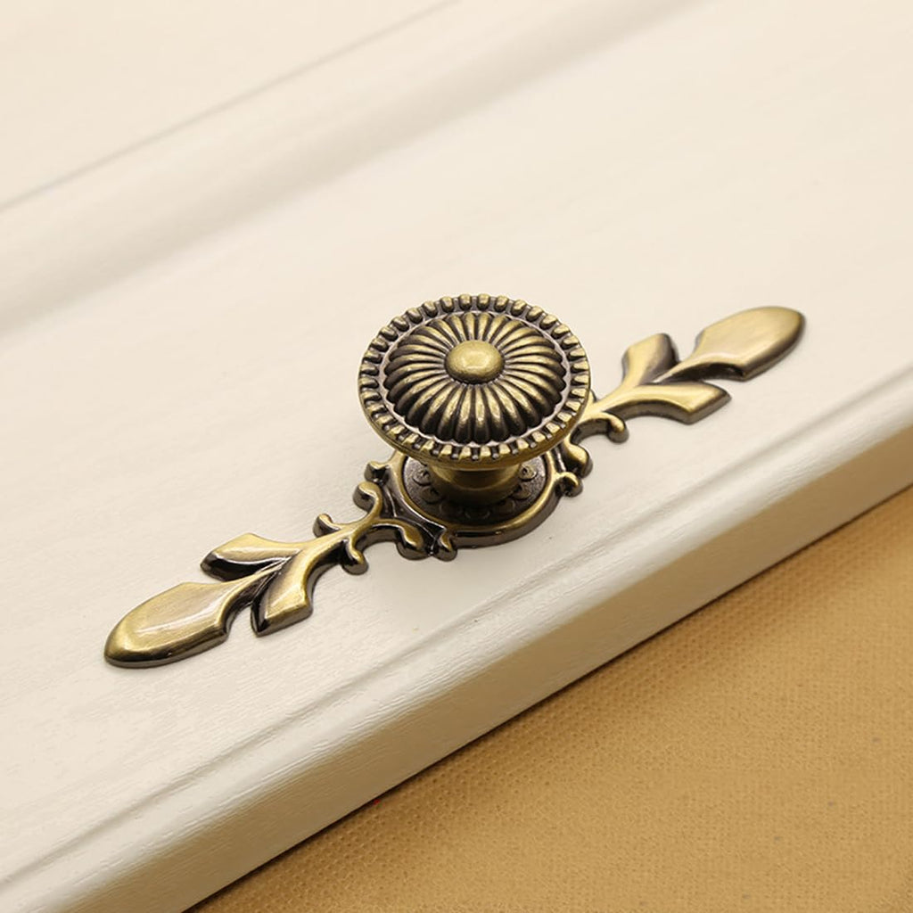 Vintage Cabinet Knobs, [4 Pack] Antique Brass Drawer Knobs with Backplate, Gold Knobs for Dresser, Kitchen