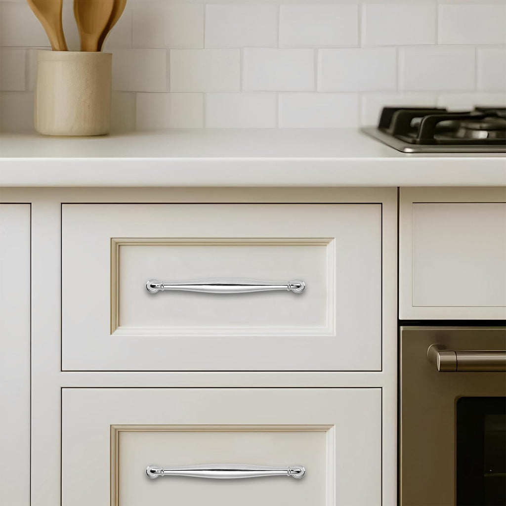 10 Pack 5inch(128mm) Hole Center Vibrant Polished Chrome Cabinet Pulls Solid Heavy-Duty Tradition Handles Hardware