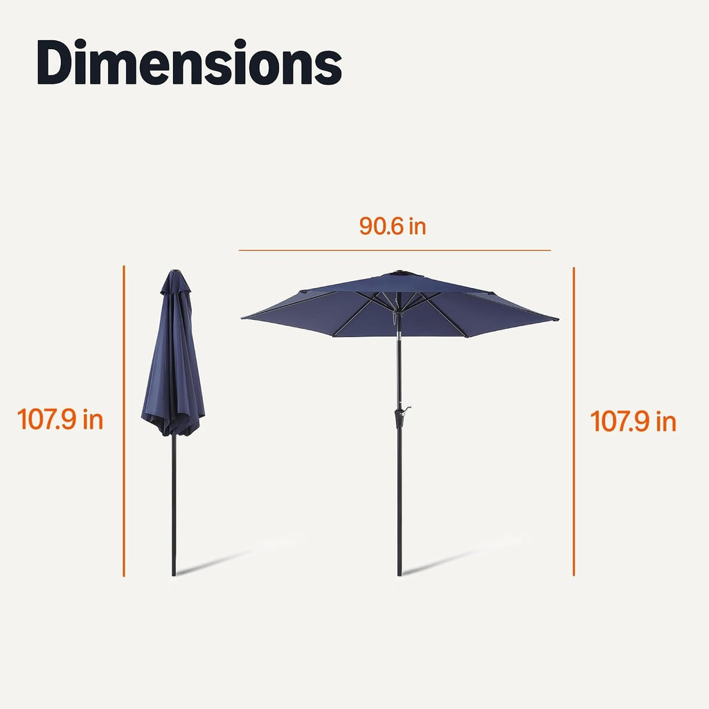 Patio Umbrella with Crank Lift and Push Button Tilt, 9 Foot, Navy, Aluminum Pole with Steel Ribs