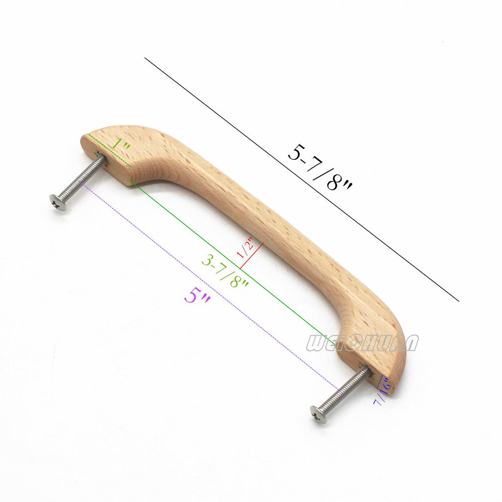 Beech Wood Cabinet Furniture Drawer Pulls Handles, 5" Hole Centers