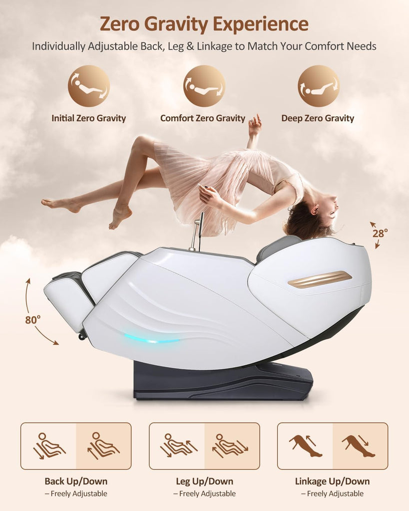 2026 Massage Chair Full Body, Body Scan, Zero Gravity Recliner, White | 20-Mode Shiatsu Massage Chair with SL-Track