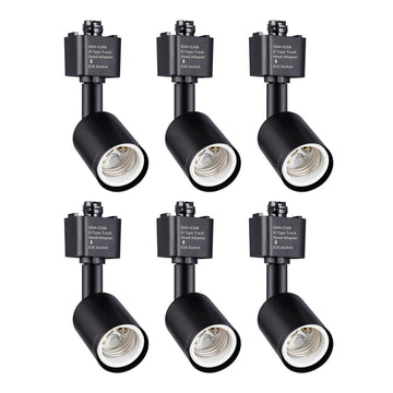 H Type Track Lighting Head to E26 Medium Screw Base Adapter Light Direction Adjustable Pack of 6 (Black)