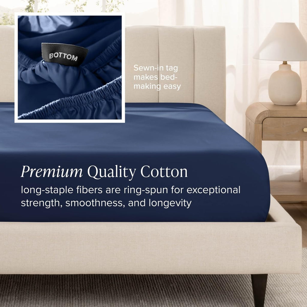 100% Organic Cotton Sateen Sheet Set (Twin XL, Dark Blue)