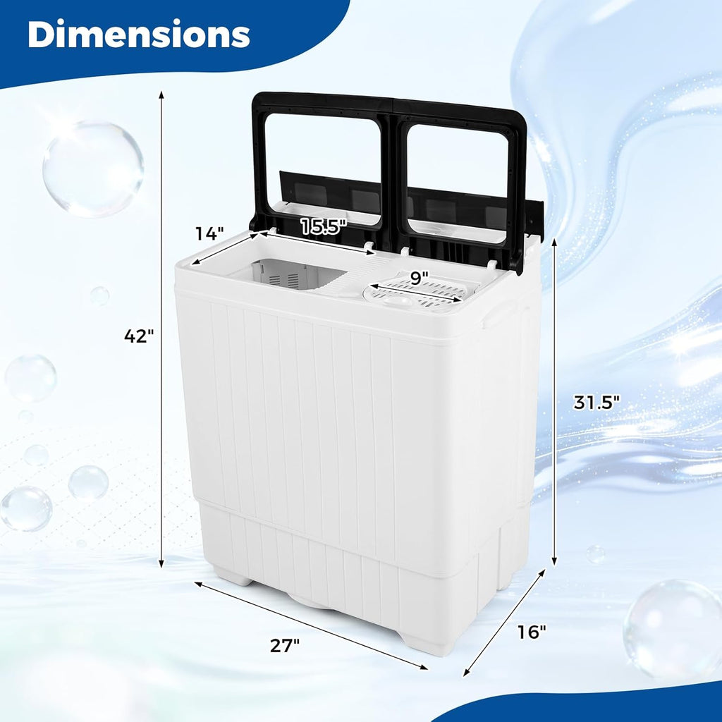 Portable Washing Machine, 26LBS Twin Tub Mini Compact Laundry Washer Spinner Combo with Drain Pump, 18Lbs Washer and
