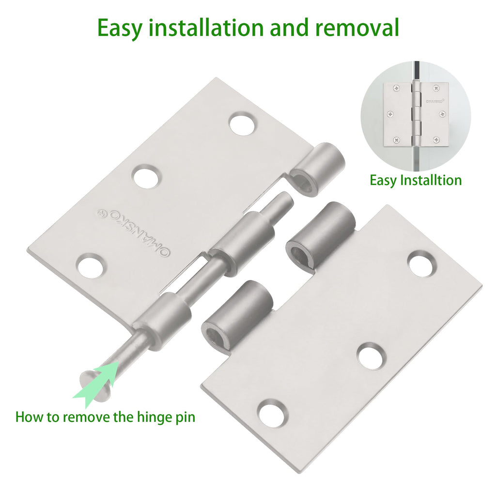 6 Pack White Door Hinges, 3.5 x 3.5 Inch White Hinges for Interior Doors 3 1/2 Inch Hinges for Residential Doors