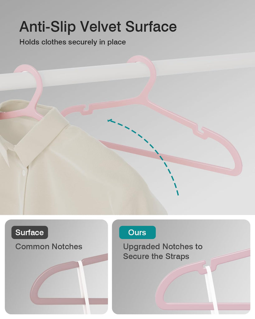 50 Pack Clothes Hangers, Non Slip Plastic Coat Hangers, Space Saving Hangers, Heavy Duty, Hanging Dry Wet Clothes