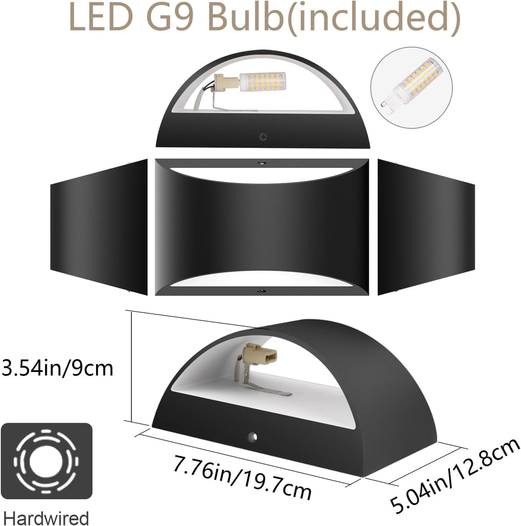 Black Modern LED Wall Sconce Hardwired Indoor Wall Lights Set of 2 Up and Down Wall Mount Light for Living Room