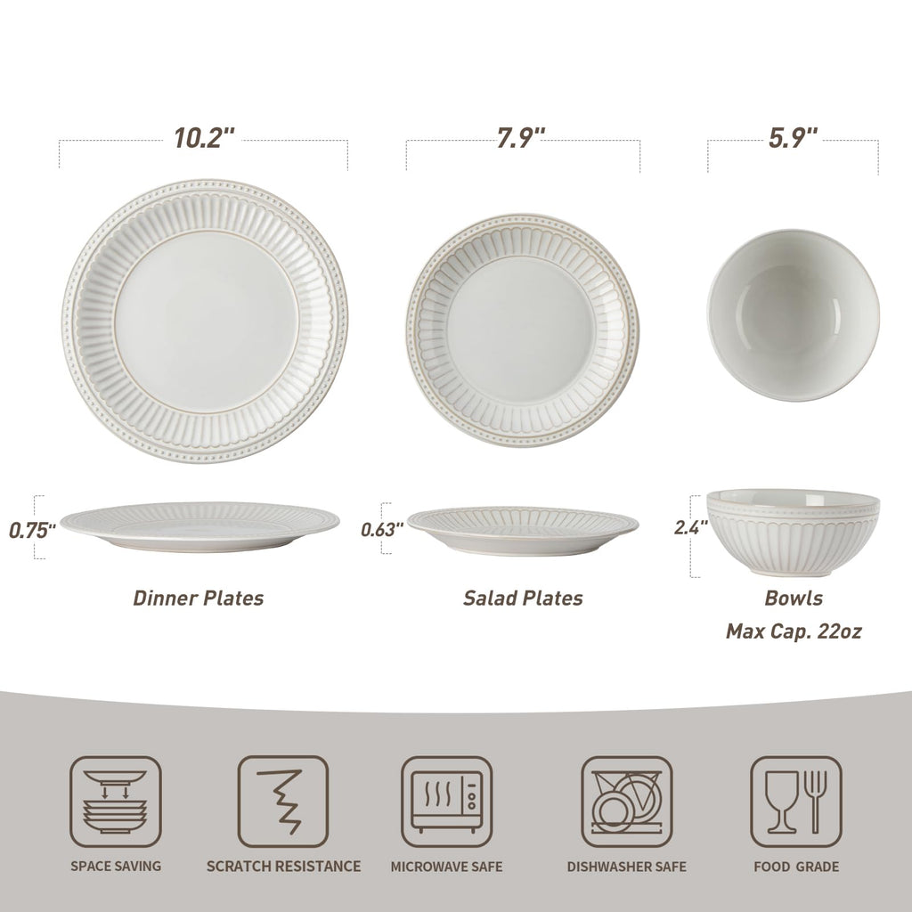 Ceramic Plates and Bowls Sets, 18pc Handmade Dinnerware Set for 6