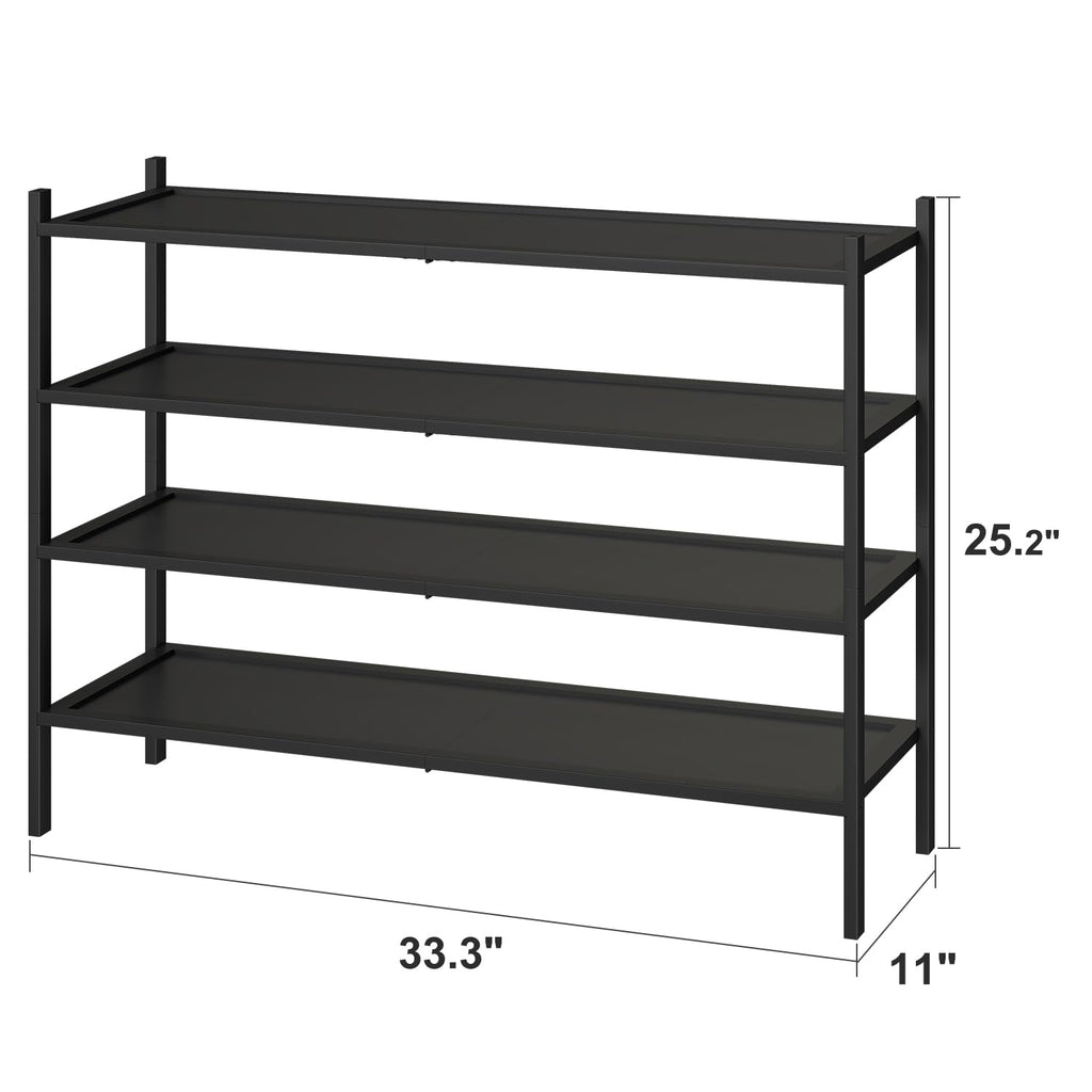Black Shoe Rack, 4-Tier Bamboo Wood Shoe Rack, Stackable Bamboo Wood Shoe Shelf for Closet, Entryway & Hallway