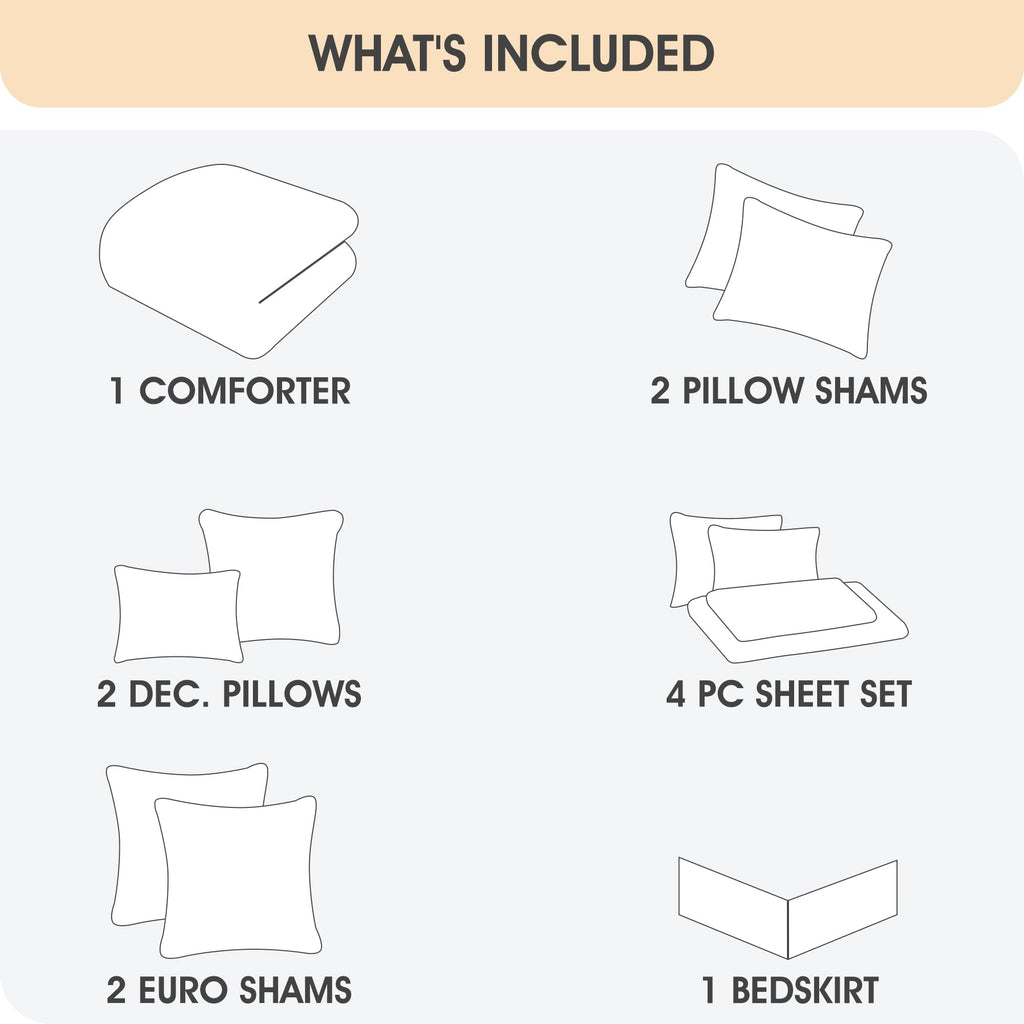 Comforter Set, Grey Beige, Traditional Jacquard Woven with Embroidery, 12 Pieces Bedding Set with Sheets