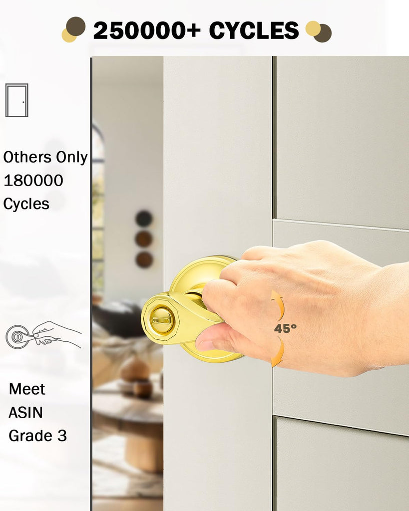 Drop Lever Bedroom Bathroom Door Locksets Privacy Locks in Polished Brass,Detachable Latch Plate,Reversible Levers