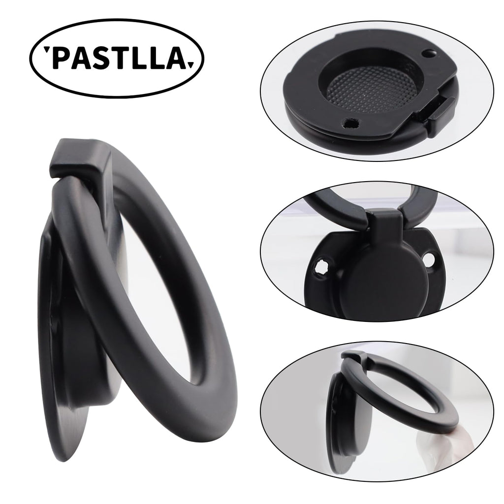 4Pcs Flush Ring Pull Round Recessed Pull Handle Knob (Matte Black)