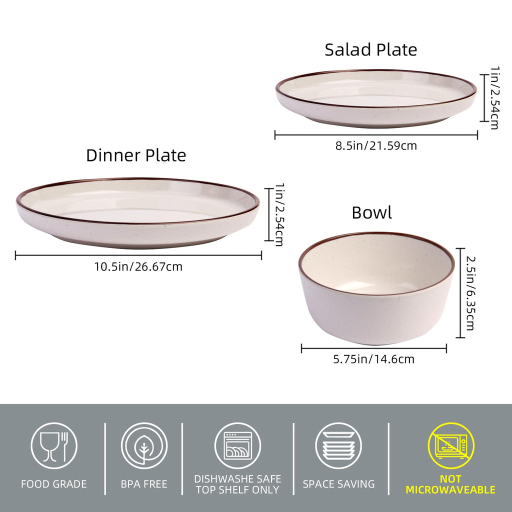 Fall 12 Piece Melamine Dinnerware Sets for 4, White Base with Speckles, Plates and Bowls Sets, Lightweight