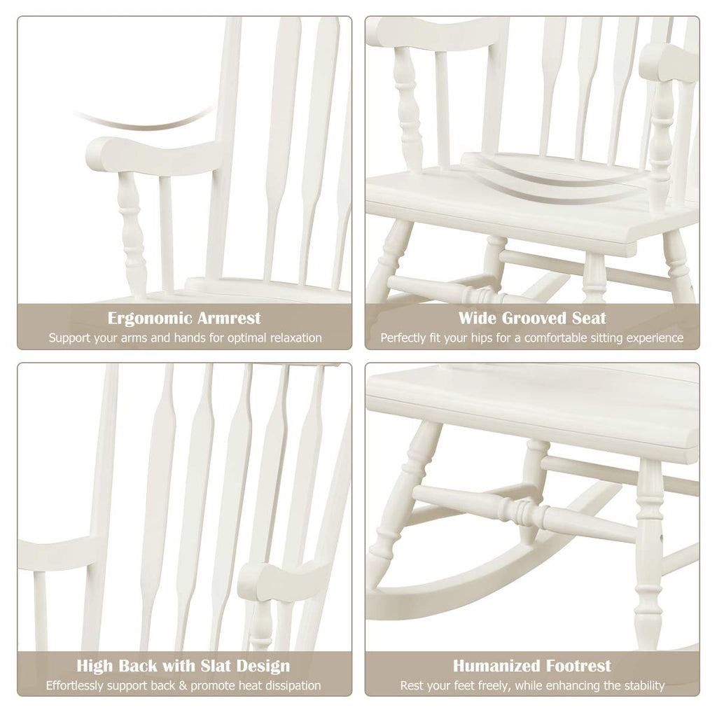 Indoor & Outdoor Wood Rocking Chair, Patio Rocking Chair, White